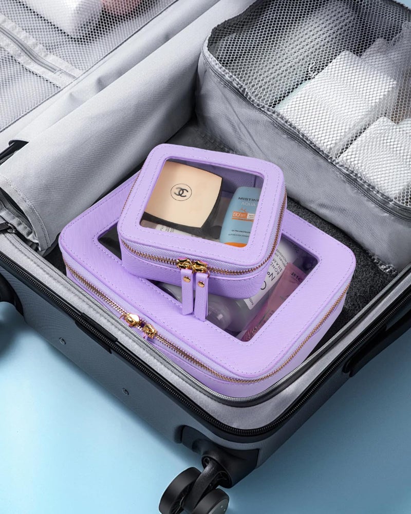 LETGO Clear Makeup Bags Set - TSA Approved Toiletry Bag with Handle Large Opening, Clear Toiletry Bags Case Pouch for Travel Essentials Car Accessories for Women Men (0-2Pack-Purple) - Image 3